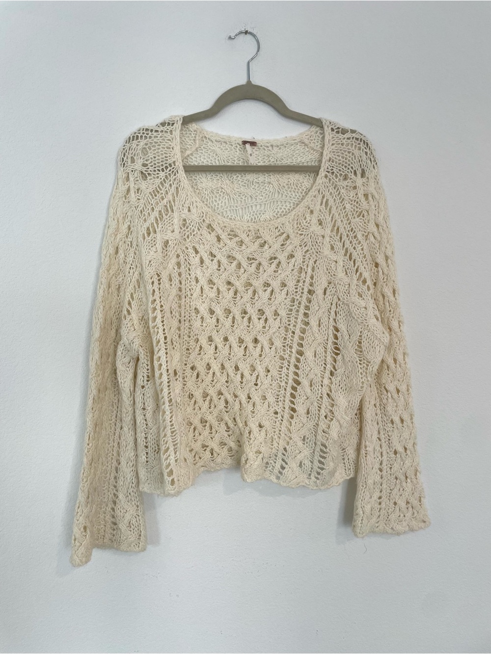 Free People Cream Openwork Scoop Neck Sweater - Picture 2 of 10